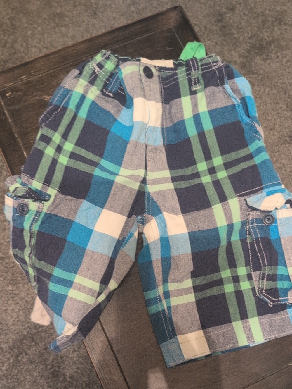 Plaid Blue & Green Kids Cargo Shorts